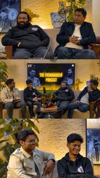 Comedians Bipro and Toru Bhai in Stand Up Dhaka hoodies, laughing with Salman and the crew on the Season 4 set.